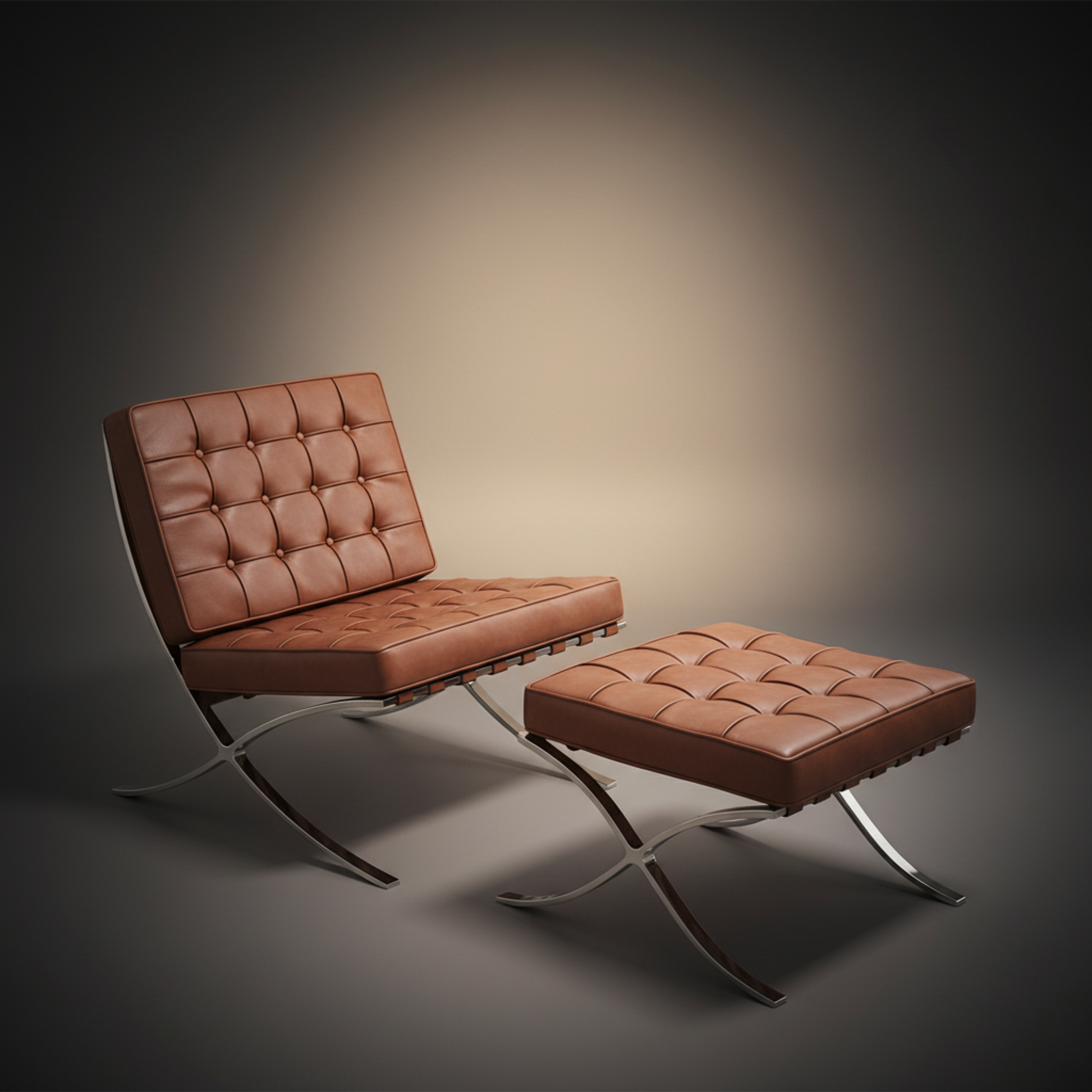 Mies Barcelona Pavilion Chair with Footrest | Tan Brown - Aura Furnitures