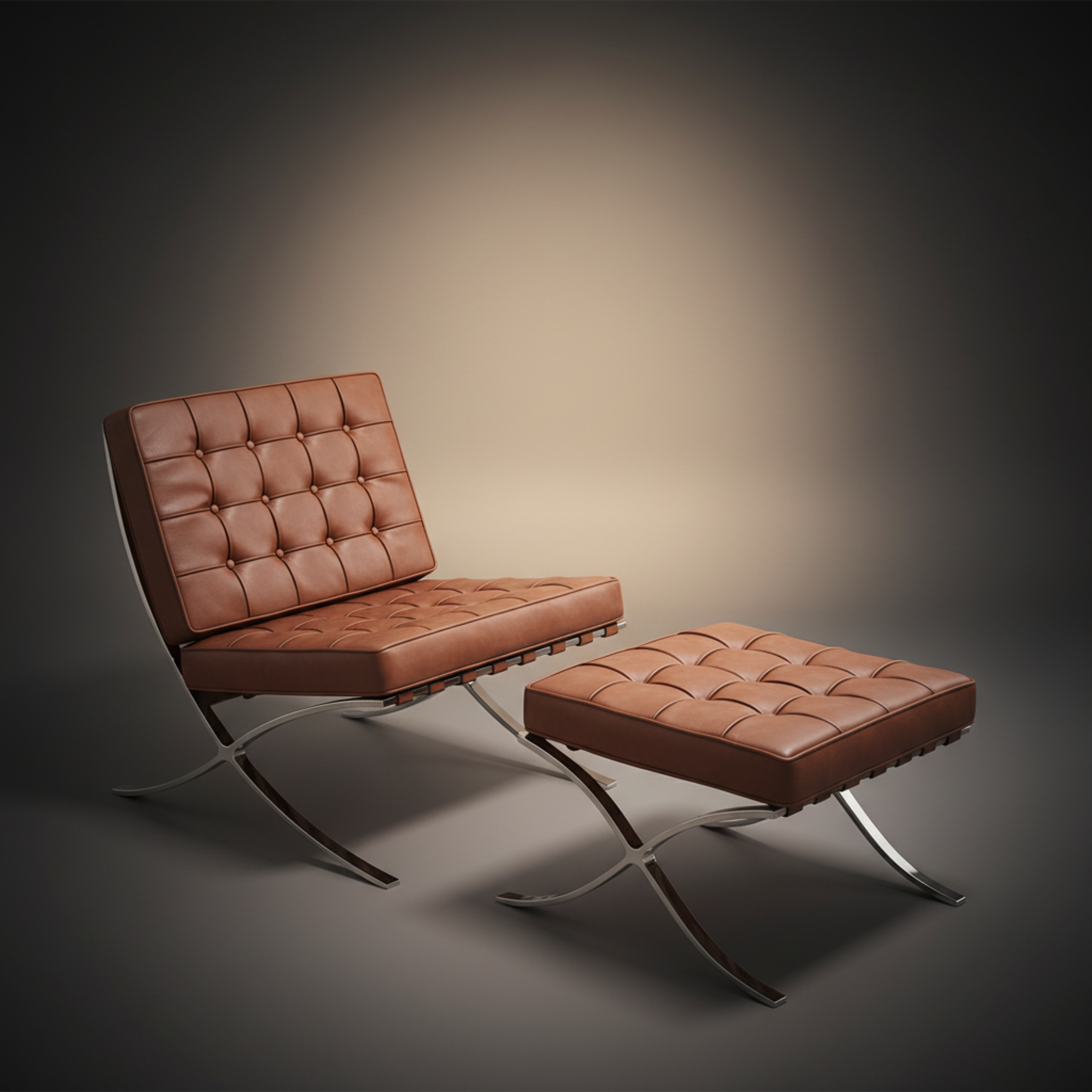 Mies Barcelona Pavilion Chair with Footrest | Tan Brown - Aura Furnitures