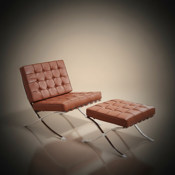Mies Barcelona Pavilion Chair with Footrest | Tan Brown - Aura Furnitures