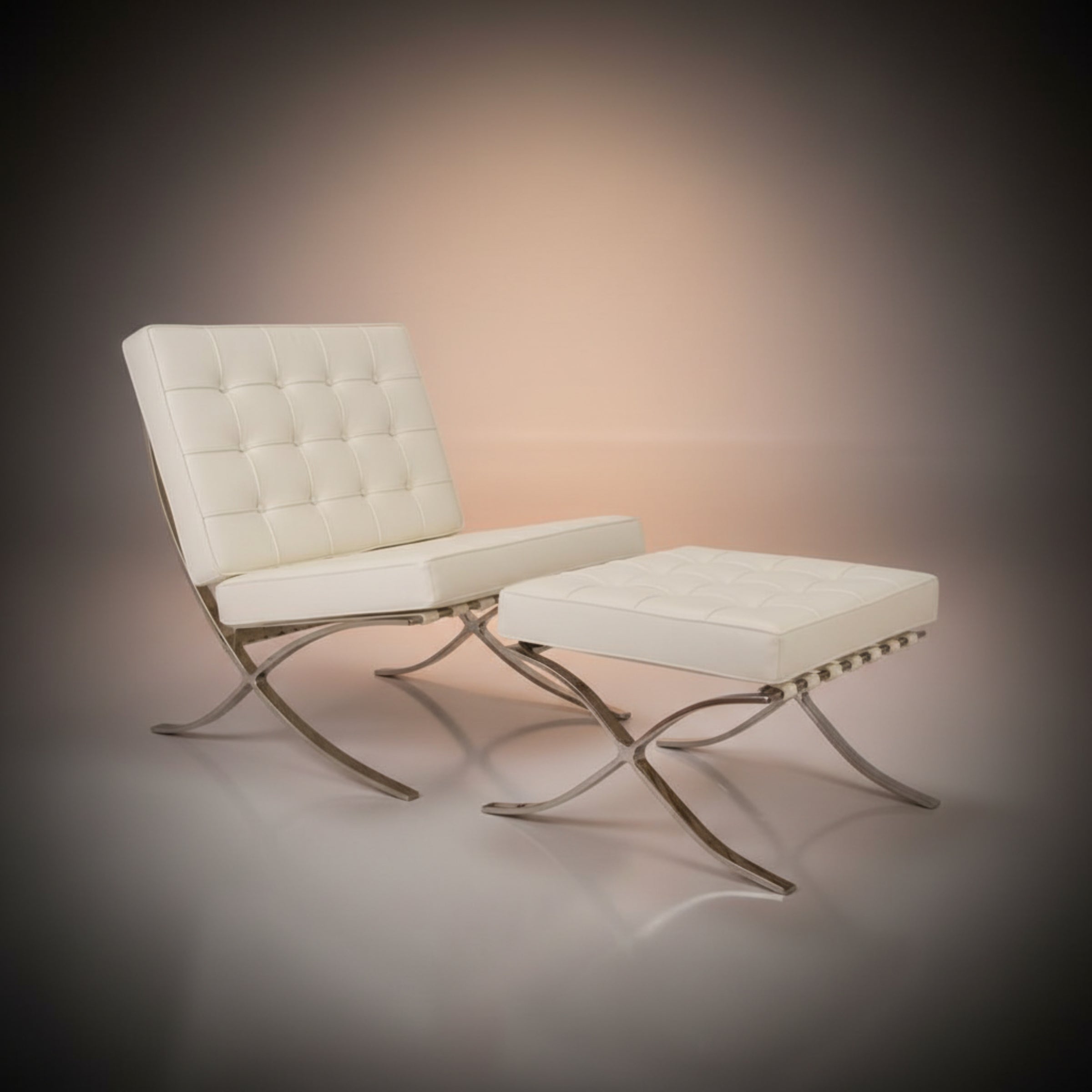 Mies Barcelona Pavilion Chair with Footrest, Tan Brown - Aura Furnitures