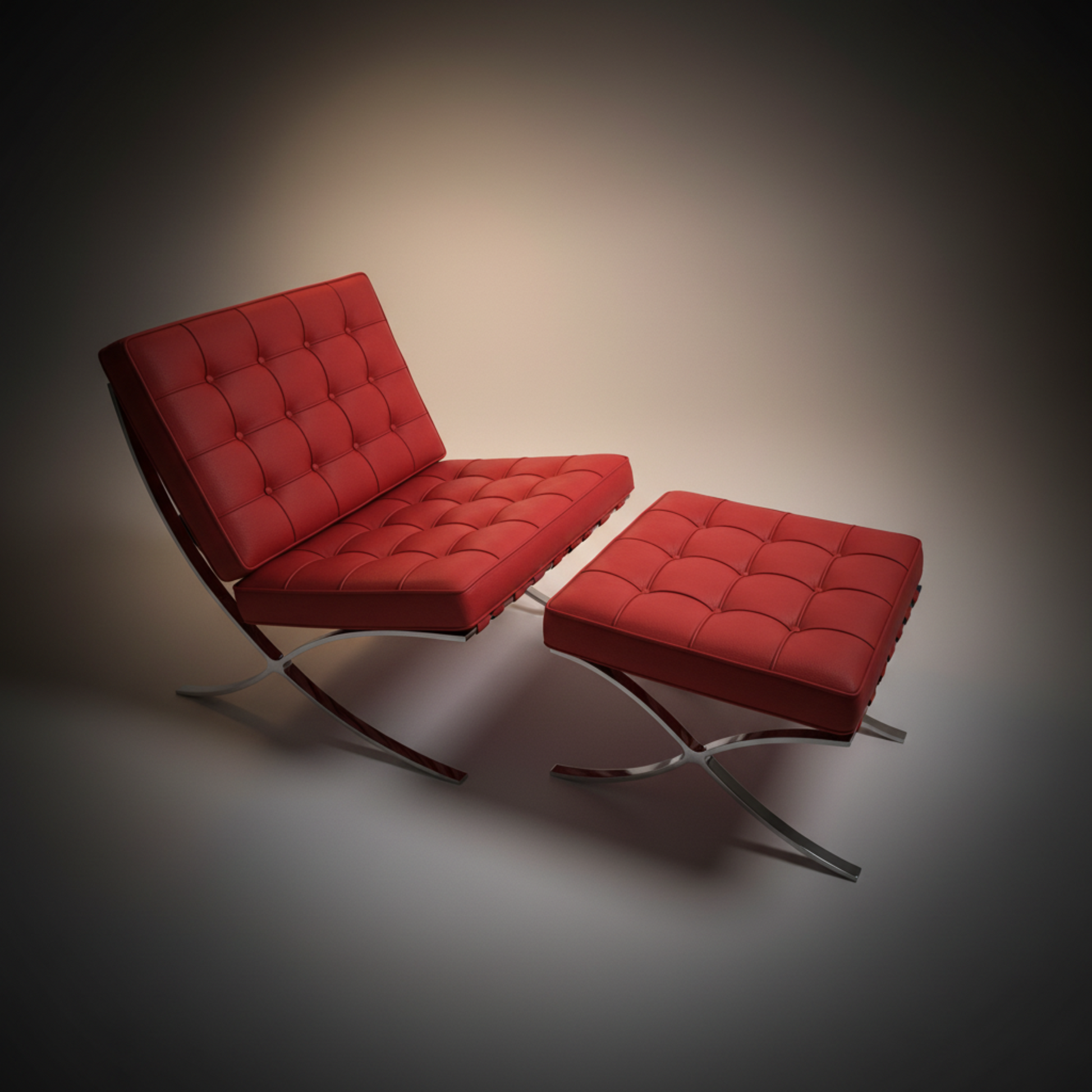 Mies Barcelona Pavilion Chair with Footrest | Tan Brown - Aura Furnitures