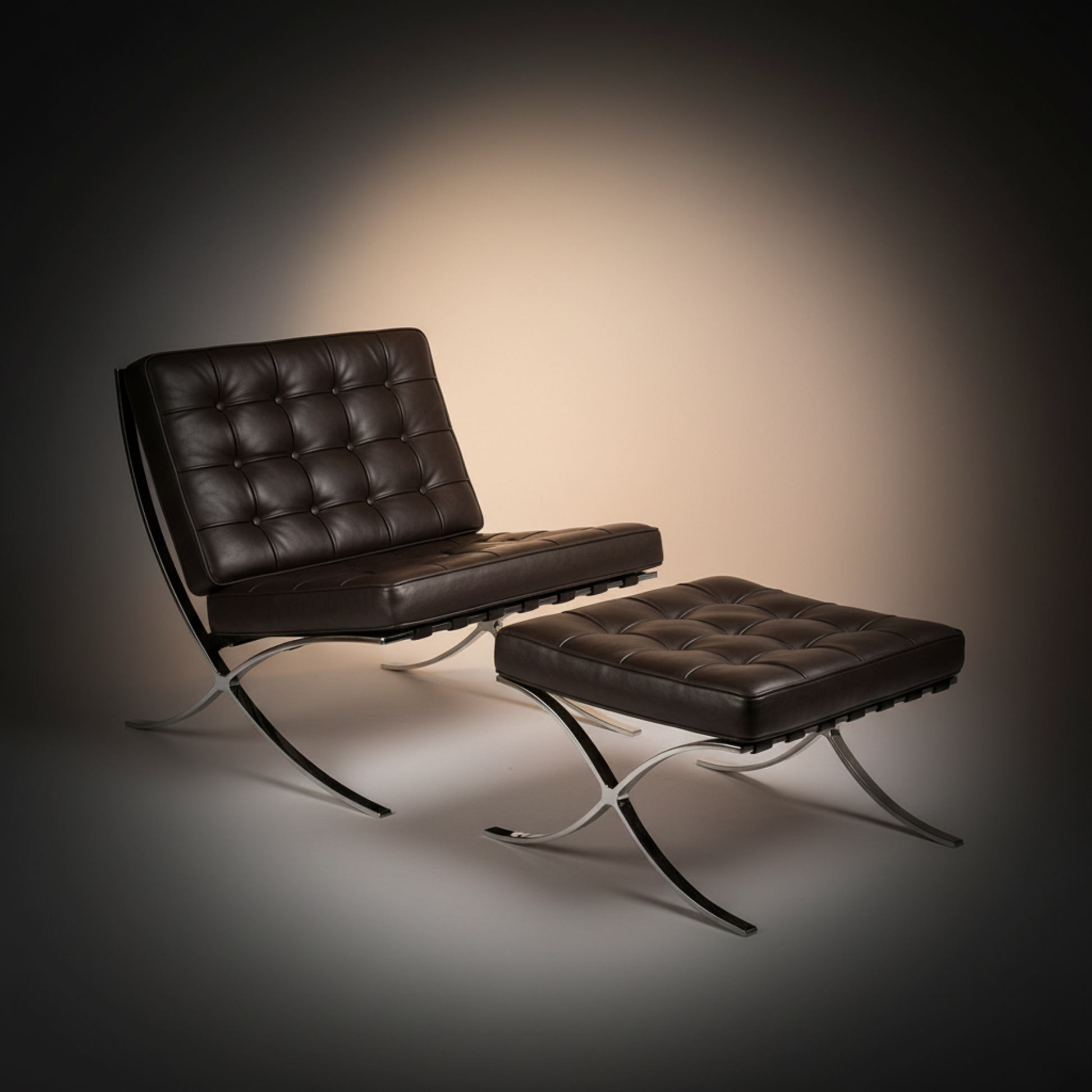 Mies Barcelona Pavilion Chair with Footrest | Tan Brown - Aura Furnitures