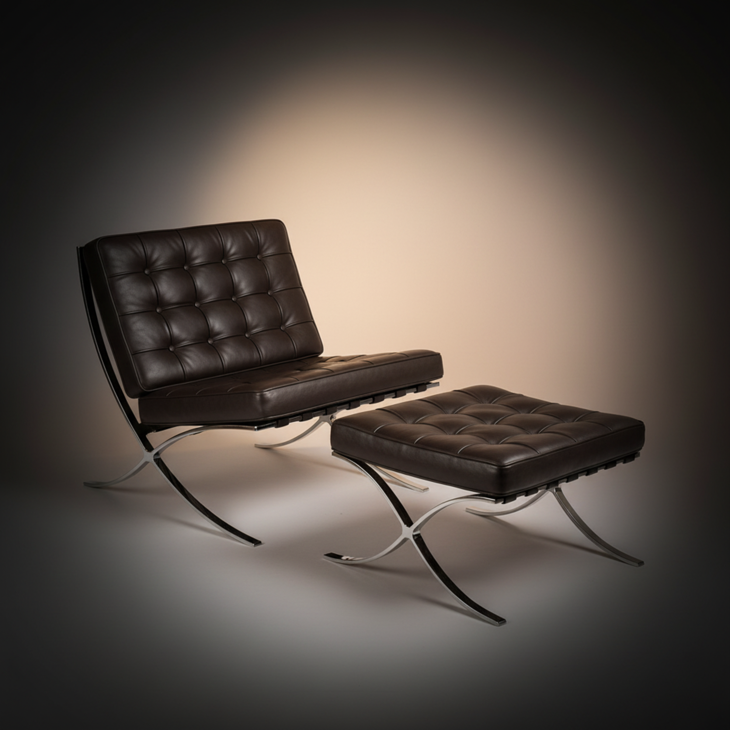 Mies Barcelona Pavilion Chair with Footrest | Tan Brown - Aura Furnitures