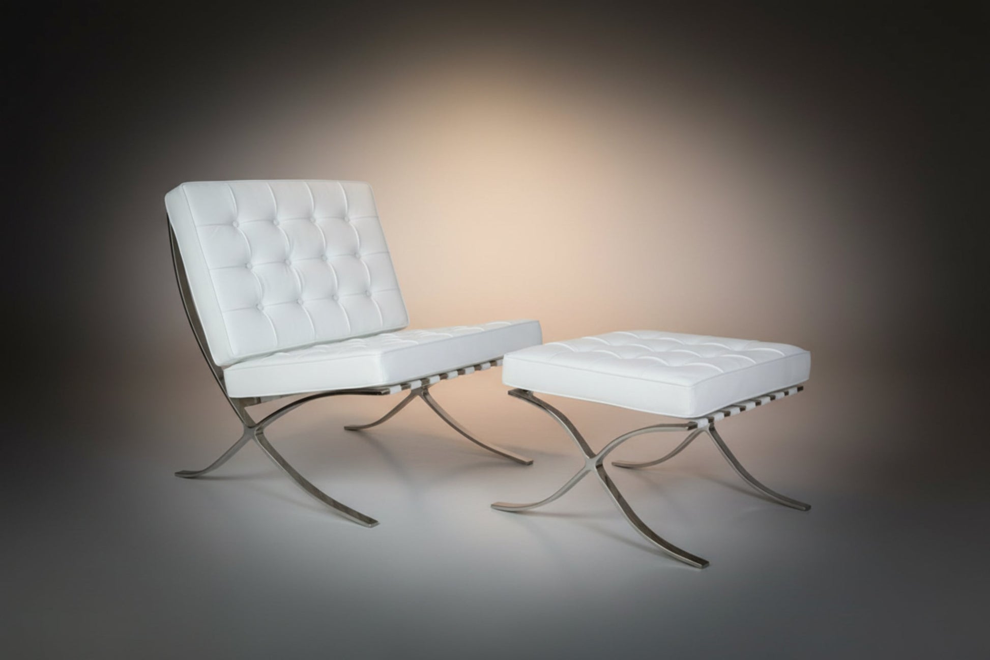 Mies Barcelona Pavilion Chair with Footrest | Tan Brown - Aura Furnitures