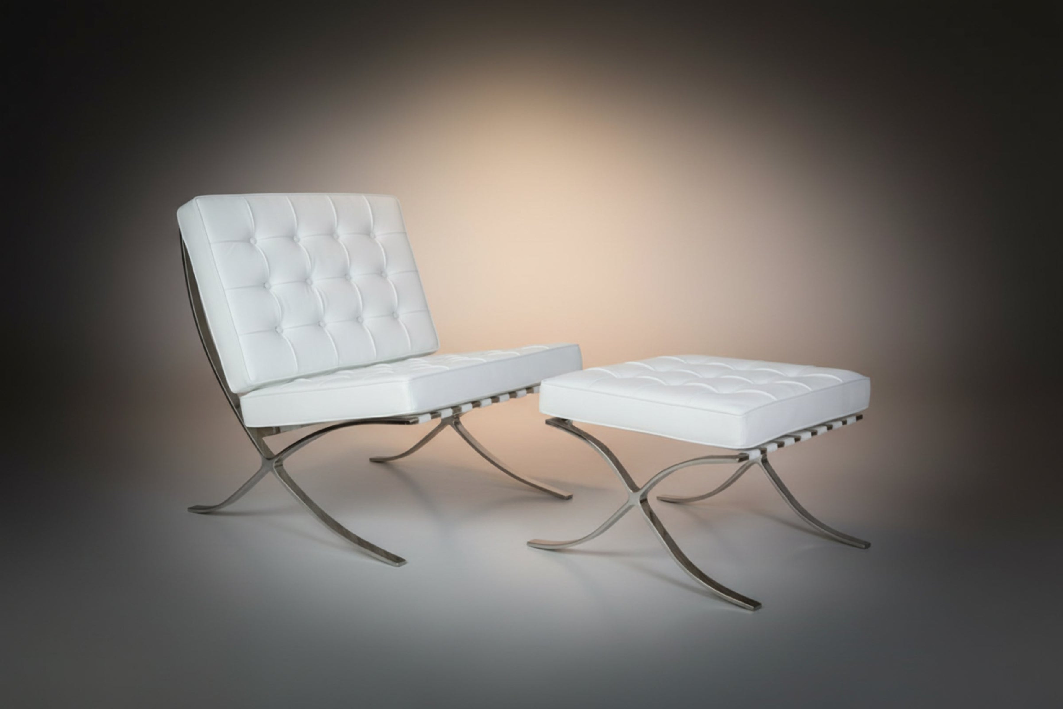 Mies Barcelona Pavilion Chair with Footrest | Tan Brown - Aura Furnitures