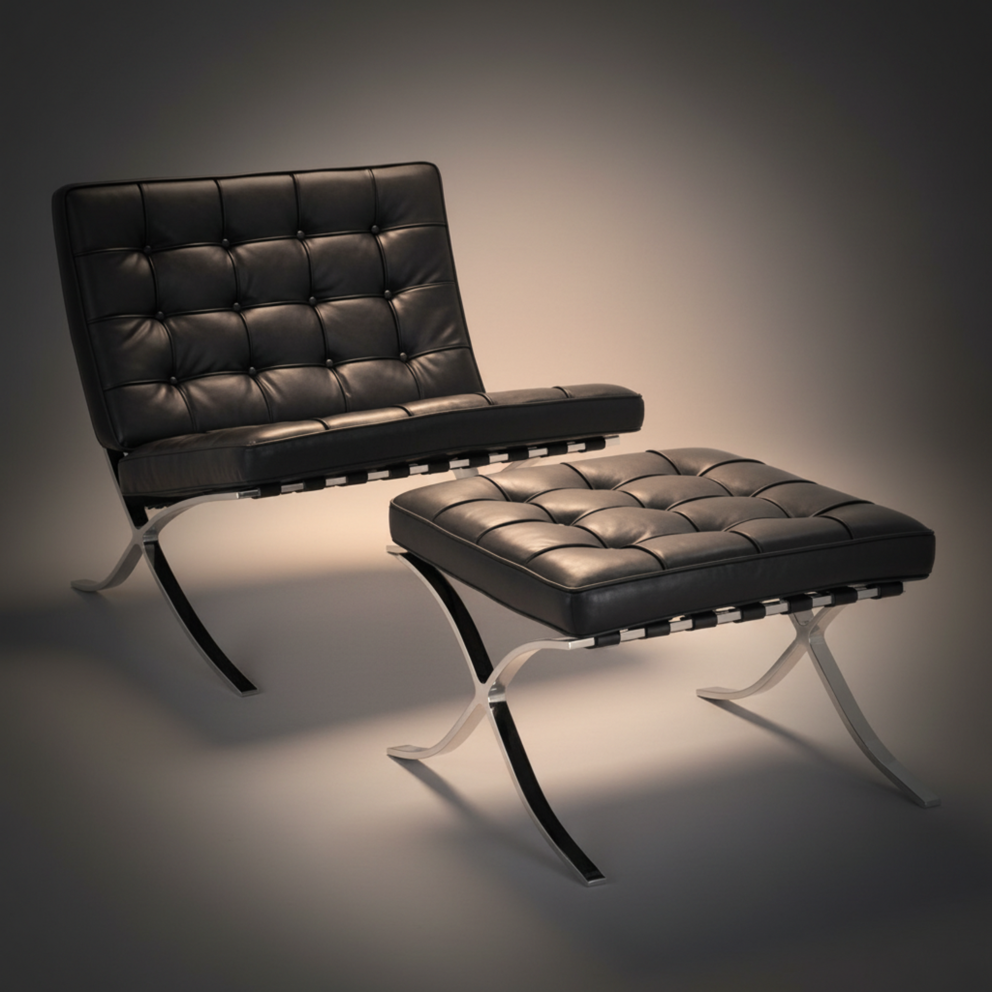 Mies Barcelona Pavilion Chair with Footrest | Tan Brown - Aura Furnitures