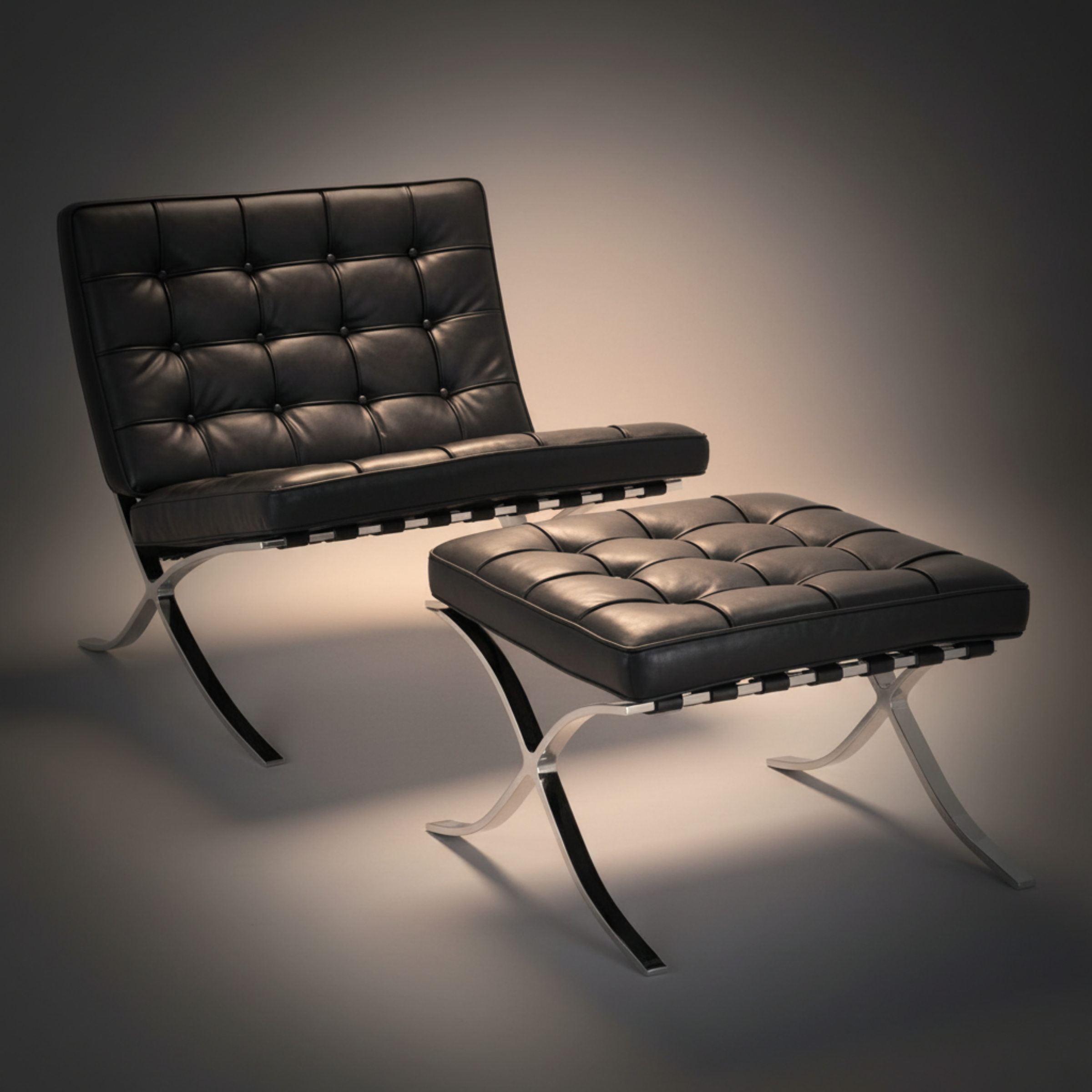 Mies Barcelona Pavilion Chair with Footrest | Tan Brown - Aura Furnitures