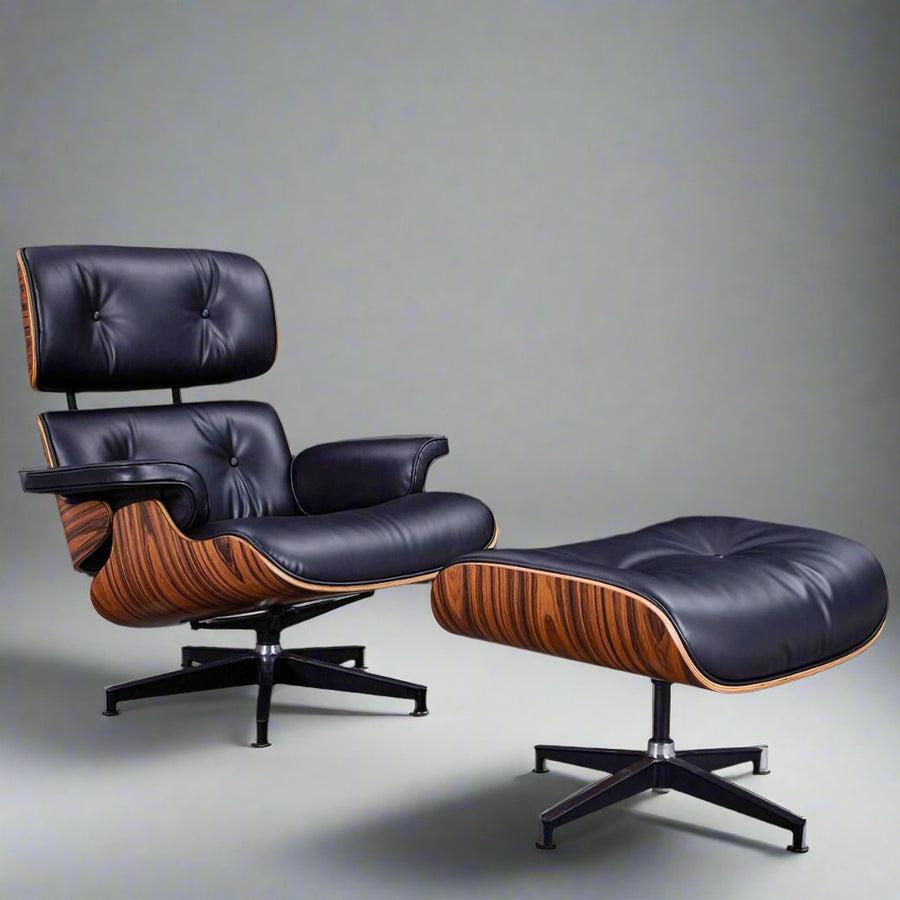 Charles Eames Style XL Version Lounge Chair & Ottoman – Rosewood, Black & White