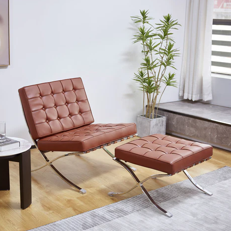 Mies Barcelona Pavilion Chair with Footrest | Black